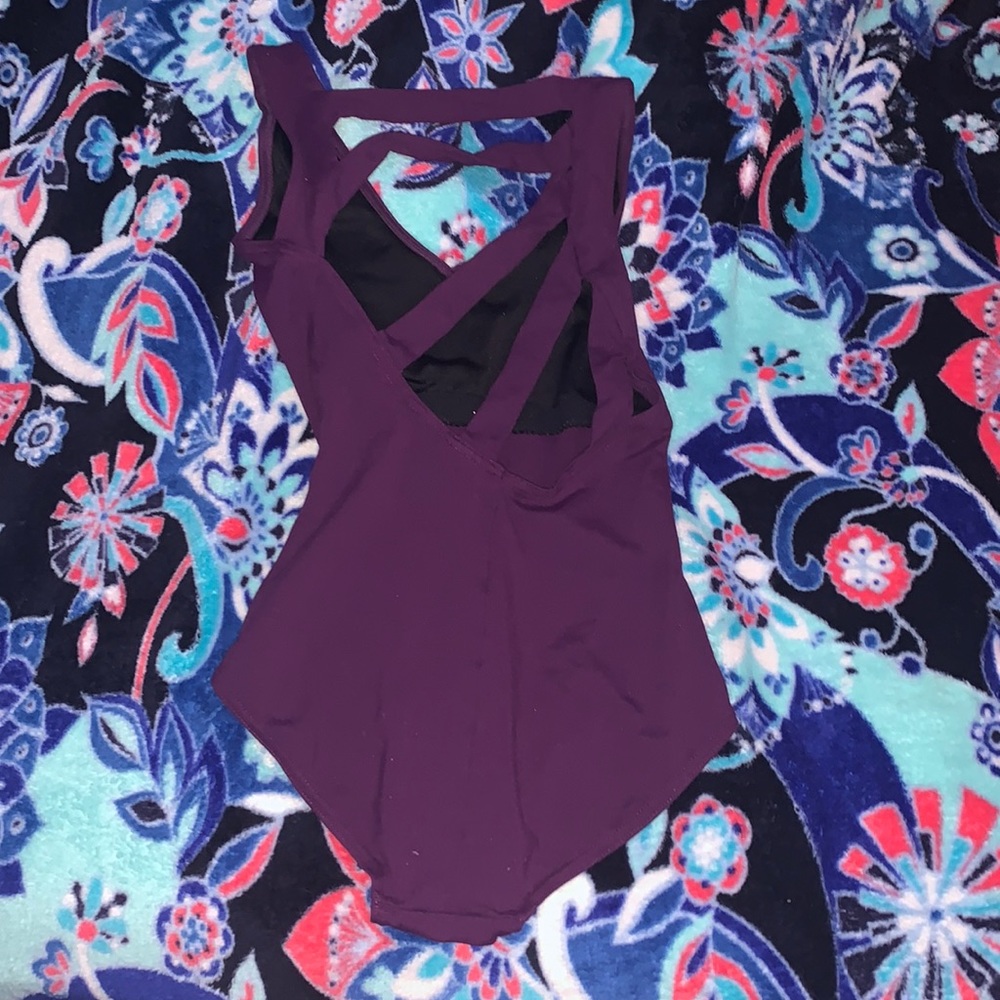 Capezio brand, eggplant, stripe back leotard